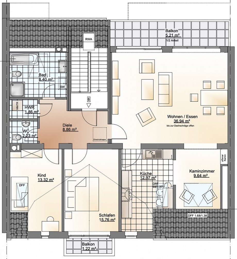 Grundriss Dachgeschosswohnung D�sseldorf