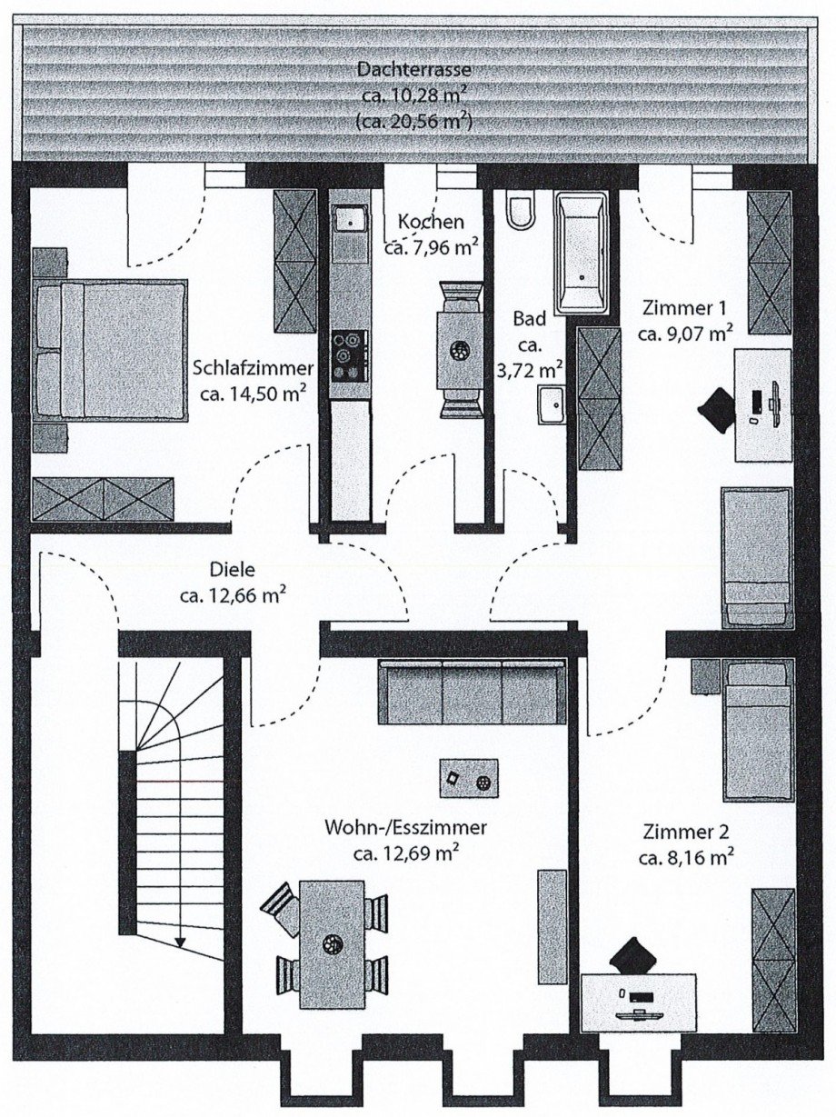 Grundriss Dachgeschosswohnung D�sseldorf