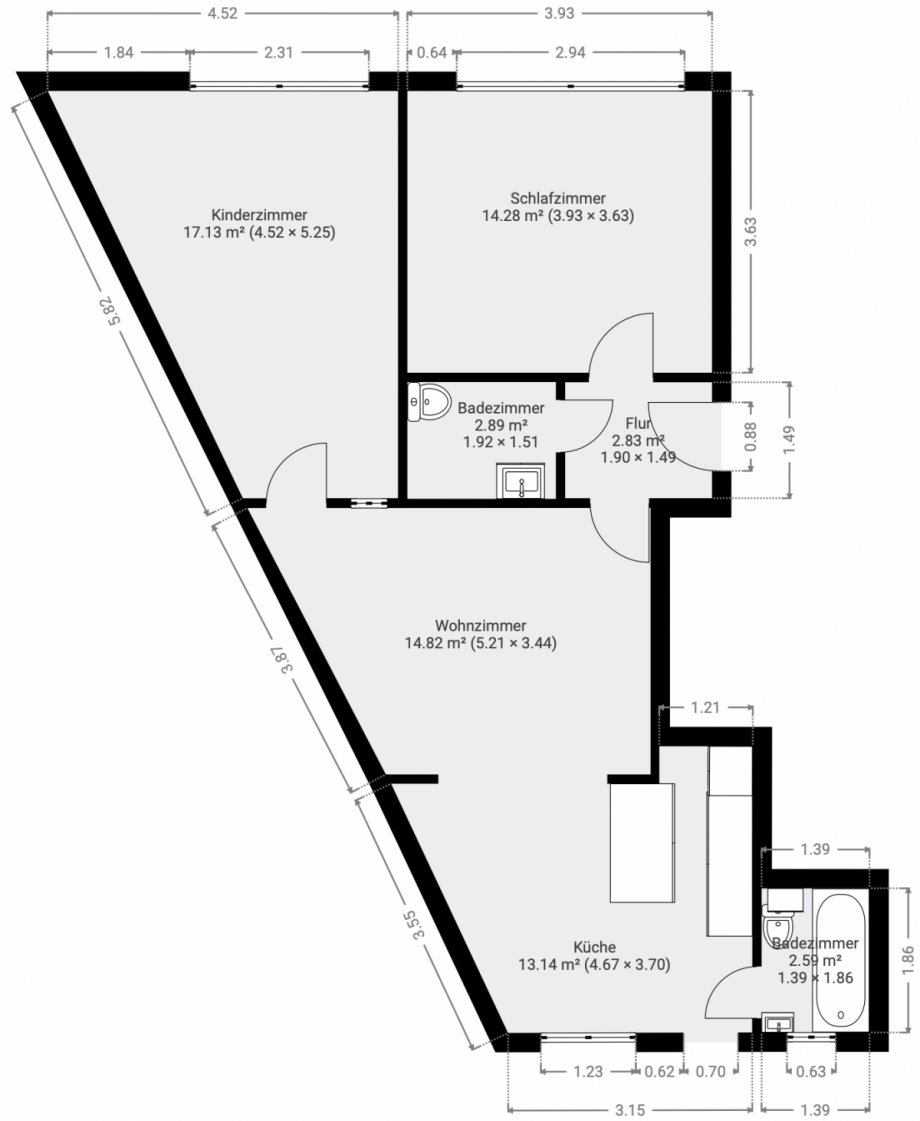 Grundriss mit Ma�en Erdgeschosswohnung D�sseldorf